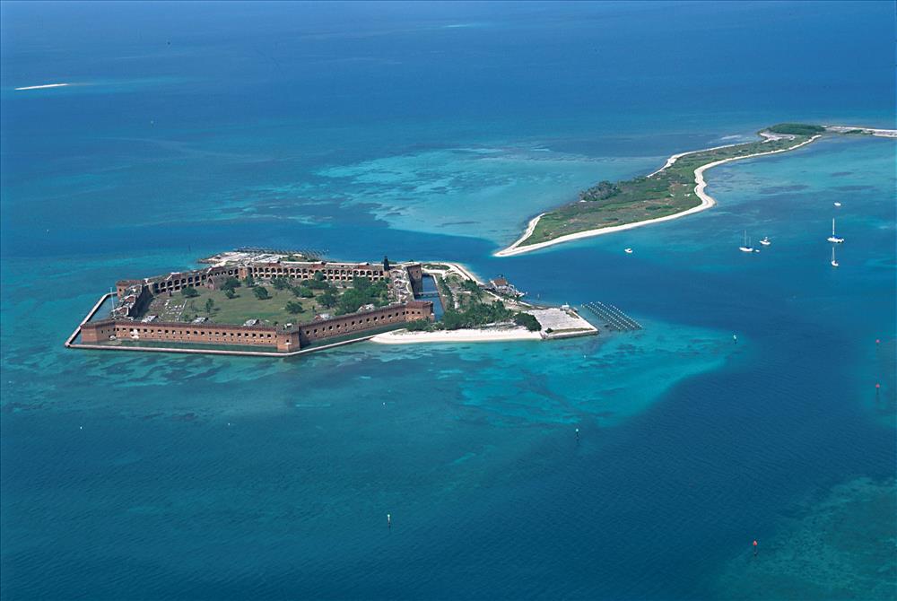 Aerial view of Fort Jefferson in Dry Tortugas National Park, 1993.