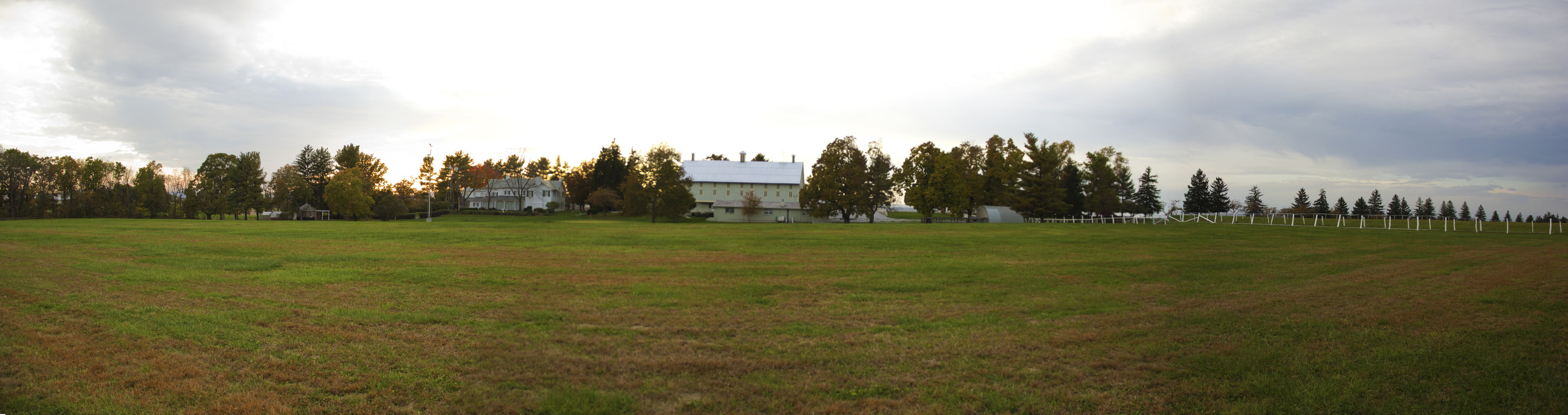 A panorama of the Eisenhower barn and property. A panoramic image of the Eisenhower property and barn. Keywords: eisenhower national historic site; eisenhower; dwight d eisenhower; eisenhower farm; gettysburg; cows