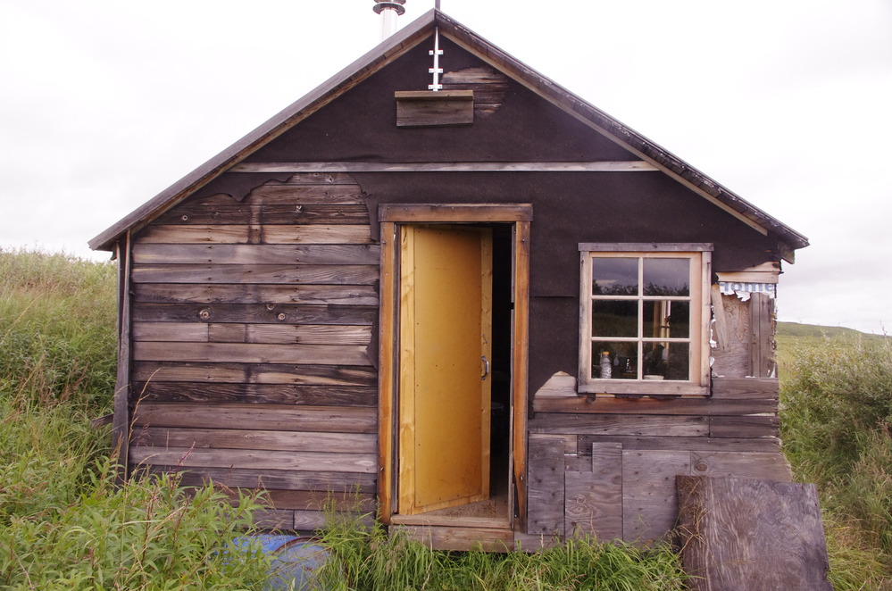 Gable end of weathered cabin